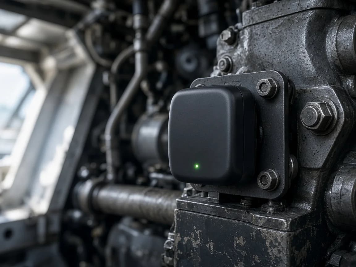 Wireless industrial sensor mounted on ship machinery