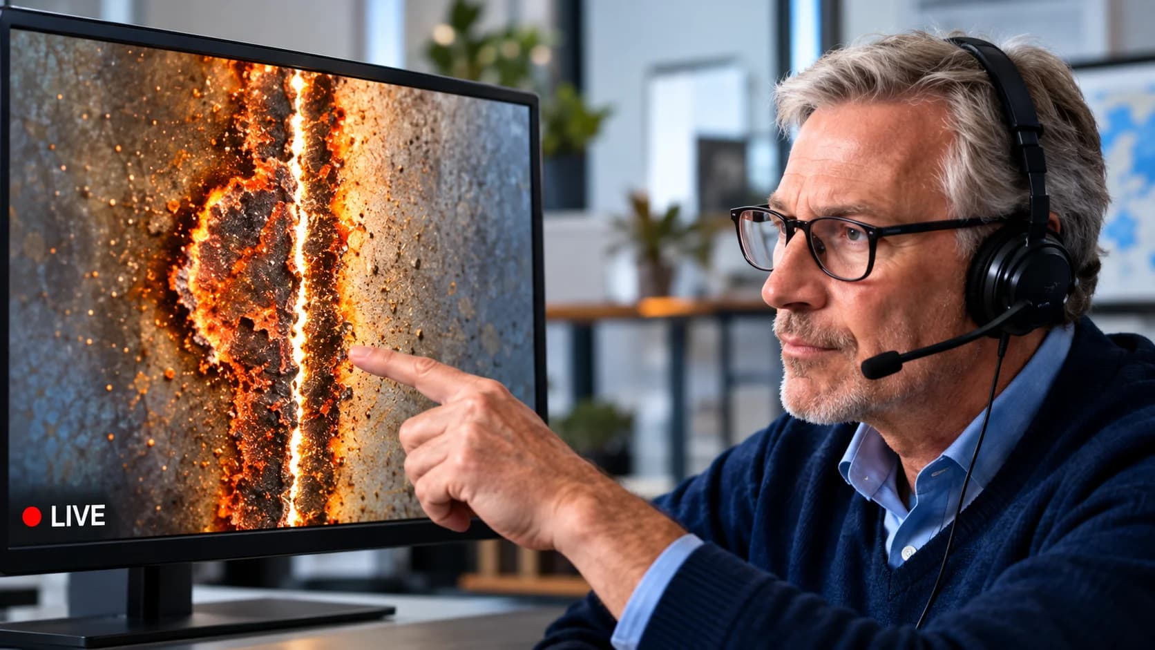 Shore expert with headset reviewing a live inspection session